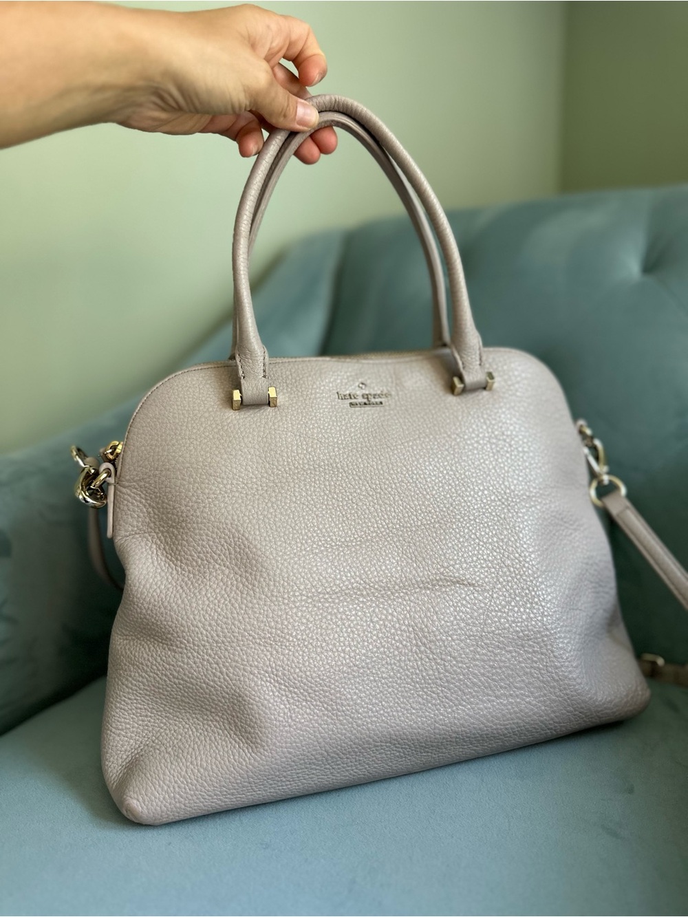 kate spade Light Taupe Pebbled Leather Satchel with Shoulder Strap